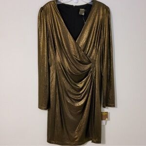 Taylor Metallic Gold Long Sleeve Dress